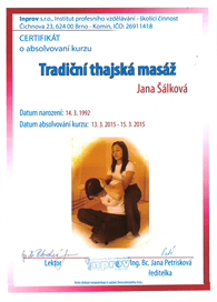 Tradiční thajská masáž - certifikát